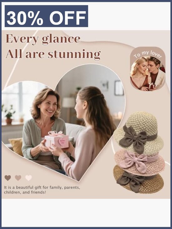 Woven Straw Sun Hat with Retro Bow, Wide Brim Packable Travel Bucket Hat main image 6